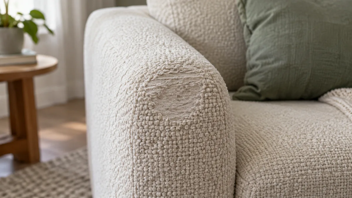 Imagem ilustrativa: Textura achatada num braço de sofá bouclé
