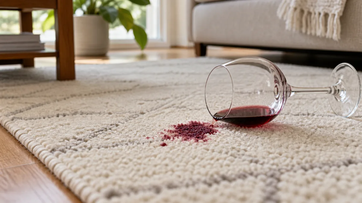 Imagem ilustrativa: Mancha de vinho num tapete claro